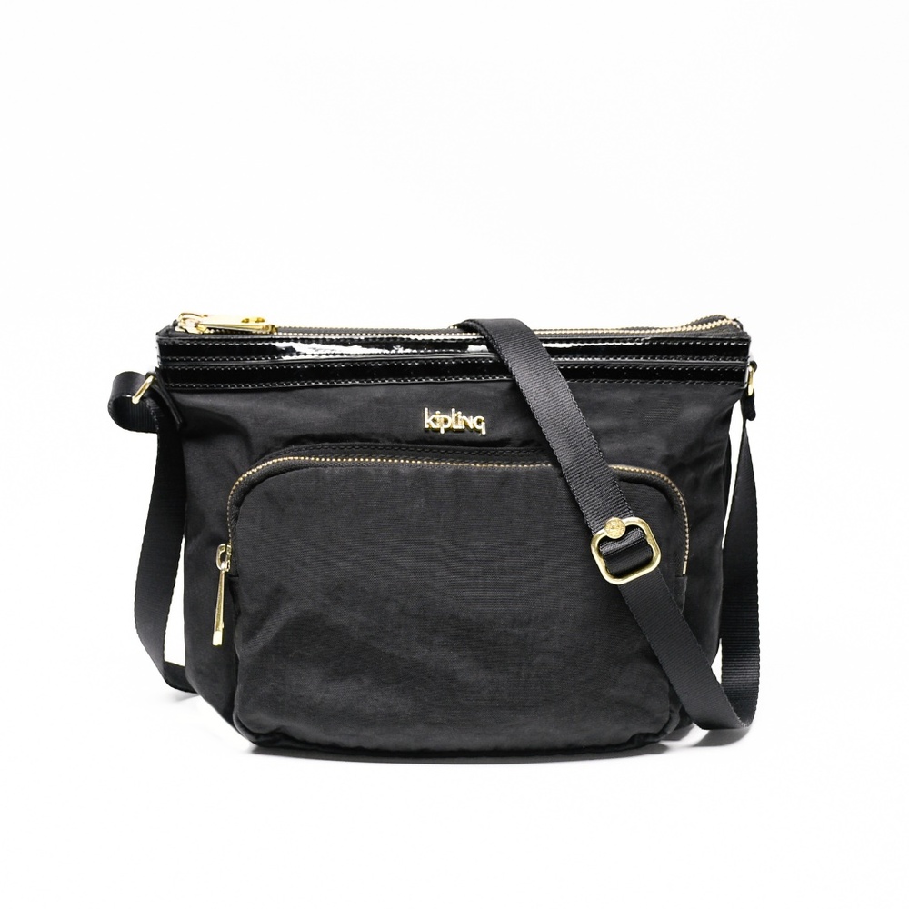KIPLING Live•Light Black Nylon & Patent Leather Crossbody